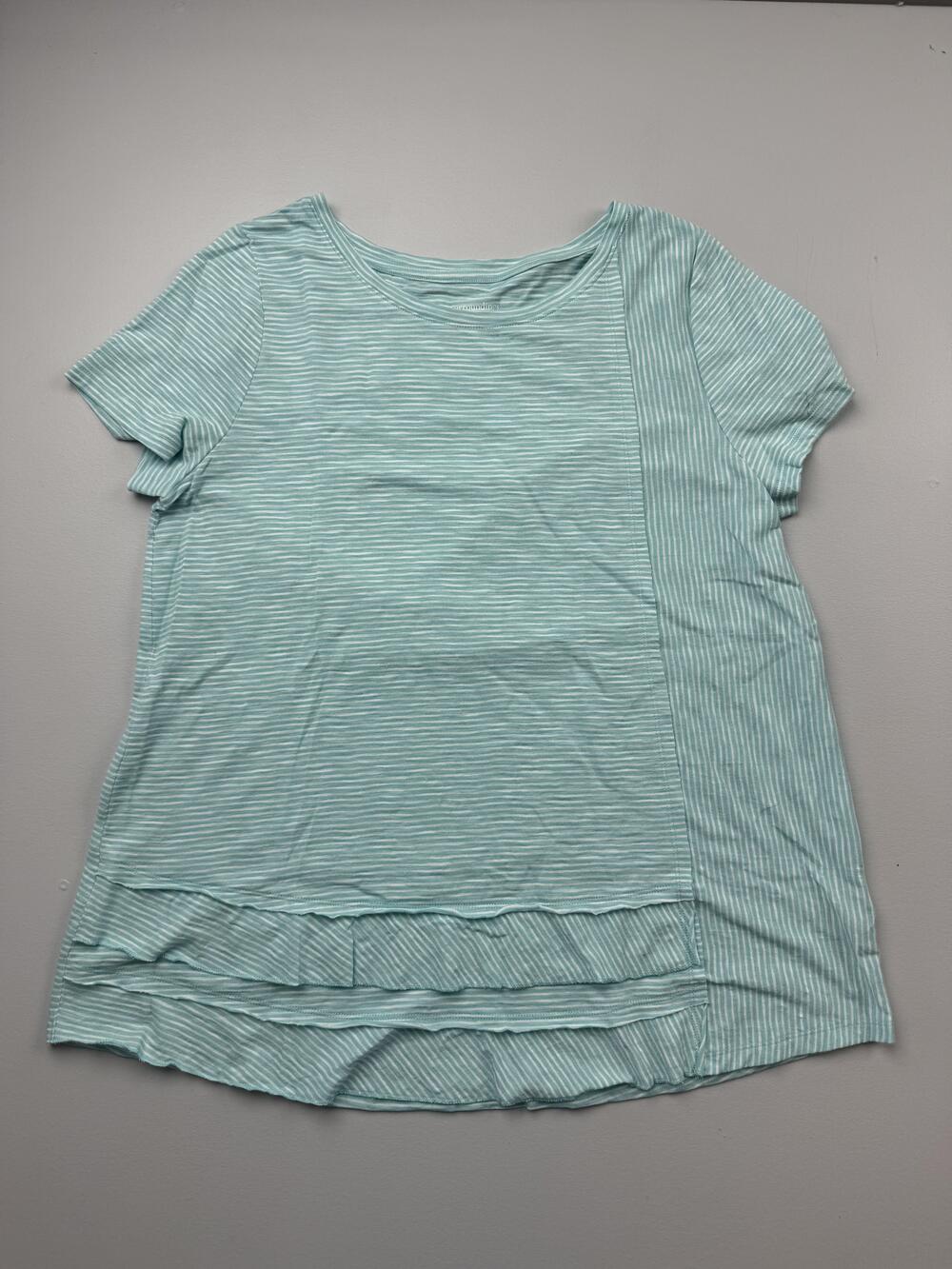Soft Surroundings Shirt Womens XL Green Crew Neck Short Sleeve Stripe Tunic Top